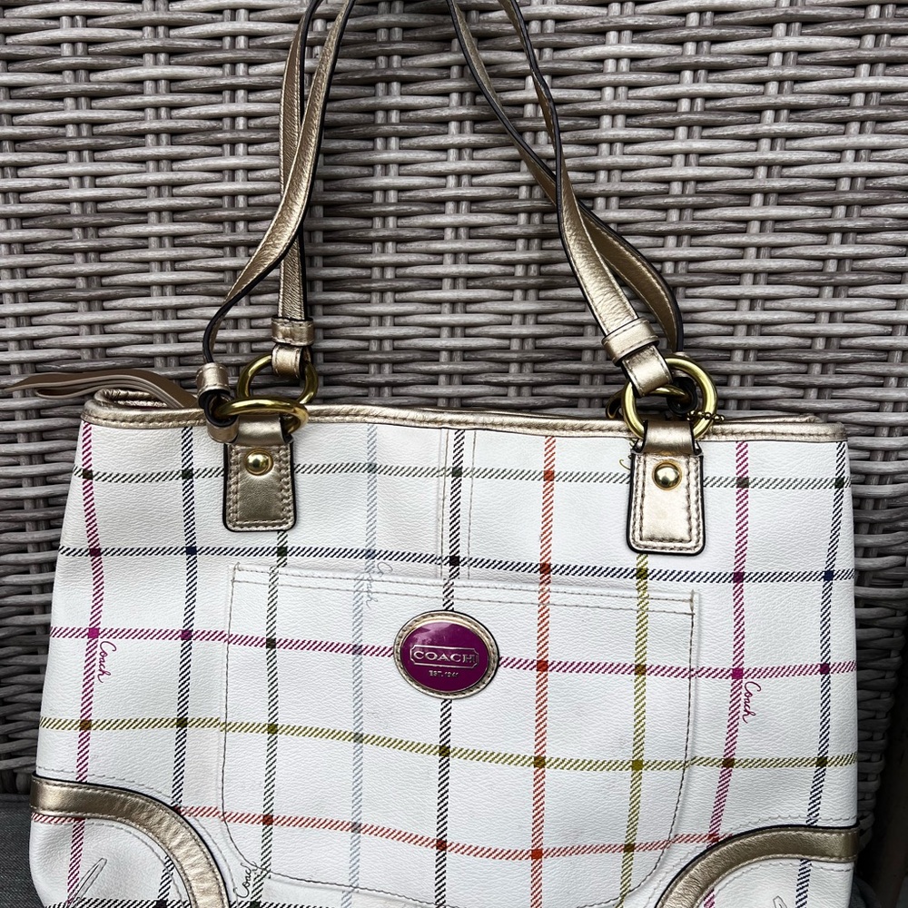 Coach Cream and Gold Tote Bag with Elegant Hardware